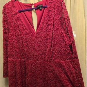 torrid Red Lace V-Neck Long Sleeve Fit & Flare Dress